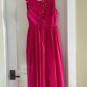 Sleeveless Fuchsia Midi Dress with Ruffle Front Detail